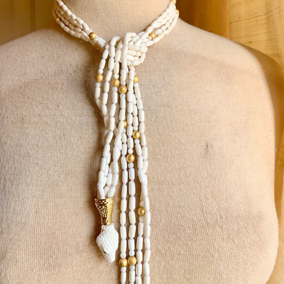 Stunning Multi-Strand Lariat with Hand Craved Snake Head and Tail - Picture 2 of 9